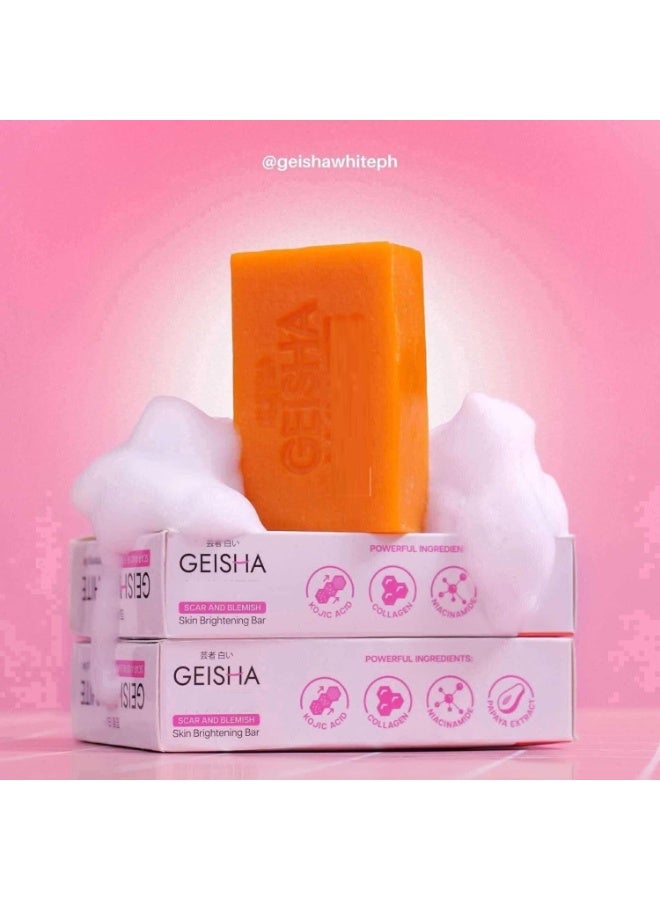 Geisha Scar Removal & Brightening Soap Bar Targets stubborn blemishes and uneven skin tone while nourishing the skin with collagen and niacinamide for a clearer, smoother, and more radiant complexion. - Image 4